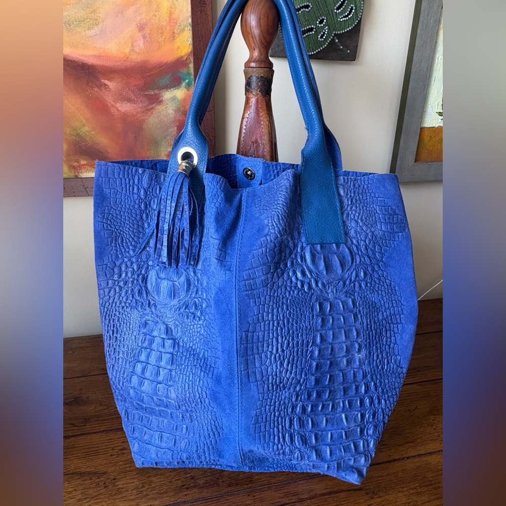Blue Textured Tote Bag